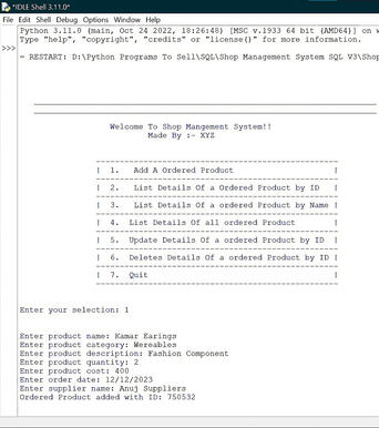 Shop management System V2